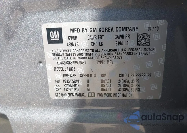 KL4CJASB8KB900581: 43292670