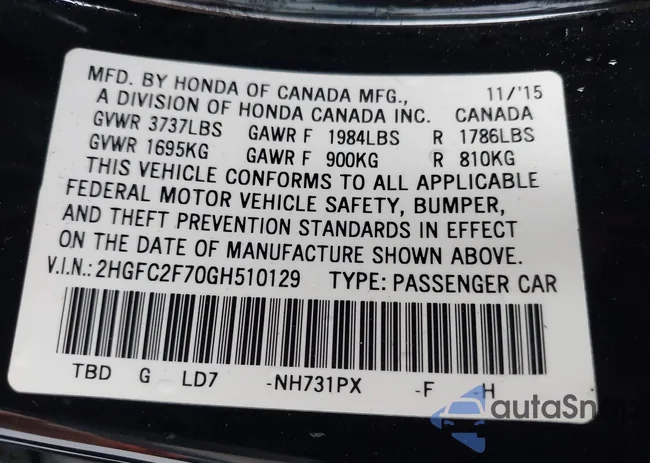 2HGFC2F70GH510129: 43293996