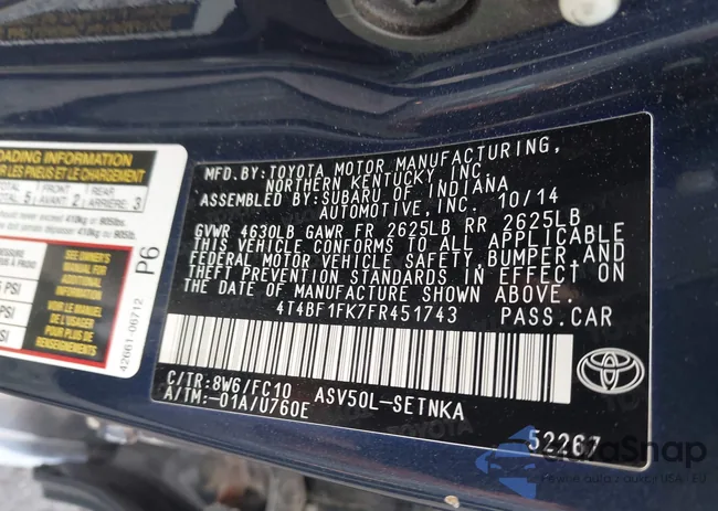 4T4BF1FK7FR451743: 43294019