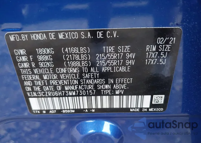 3CZRU6H73MM730157: 43294076