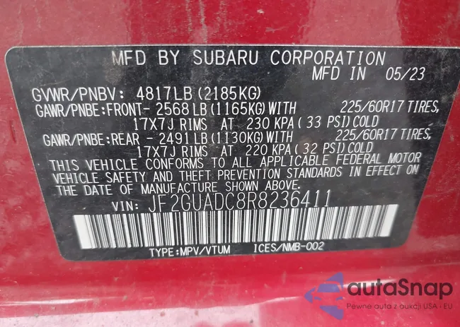 JF2GUADC8R8236411: 43294109