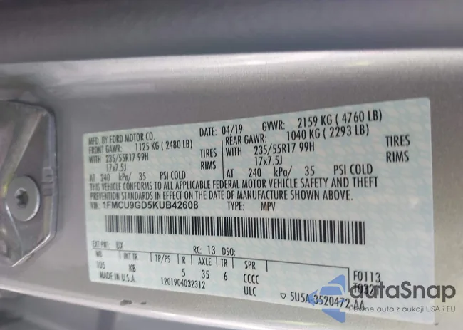 1FMCU9GD5KUB42608: 43294156