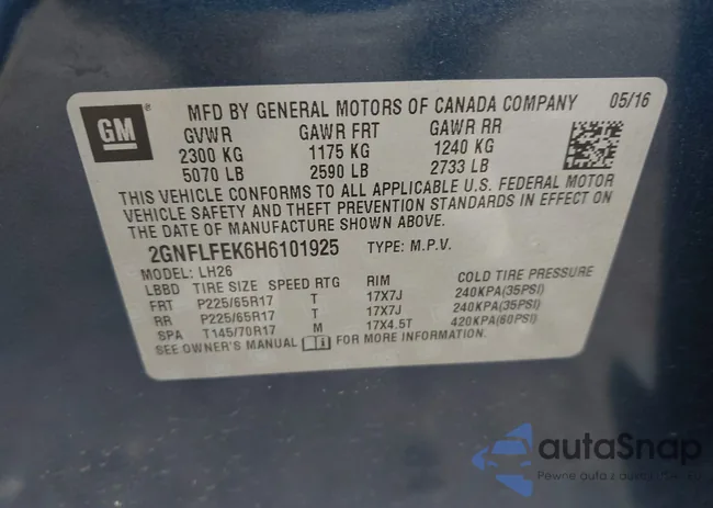 2GNFLFEK6H6101925: 43293467