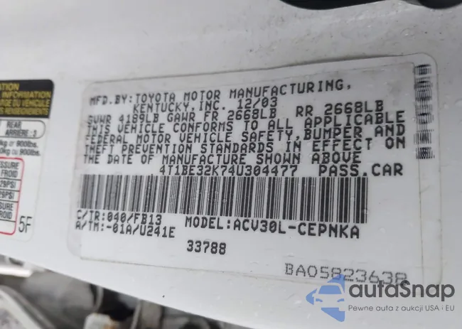 4T1BE32K74U304477: 43293518