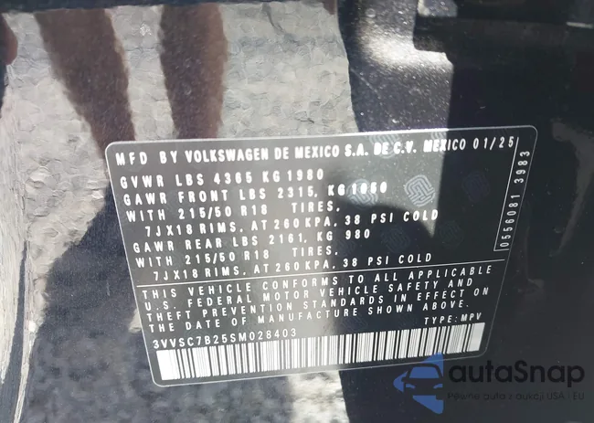 3VVSC7B25SM028403: 43293642