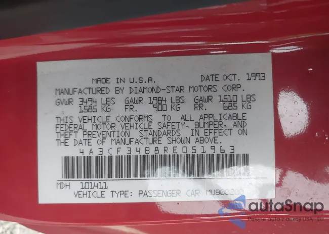 4A3CF34B8RE051963: 43293750