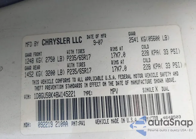 1D8GU58K48W145221: 43294818