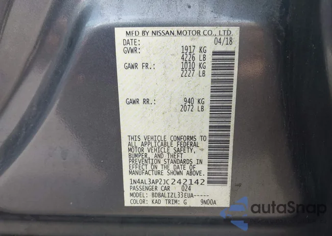 1N4AL3AP2JC242142: 43294822