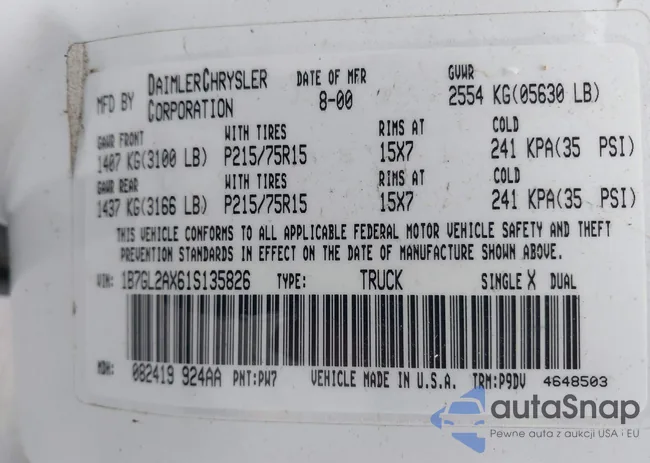 1B7GL2AX61S135826: 43294904