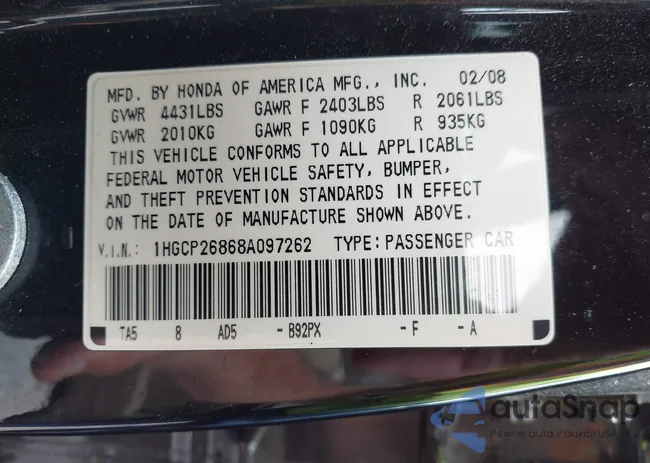 1HGCP26868A097262: 43295360