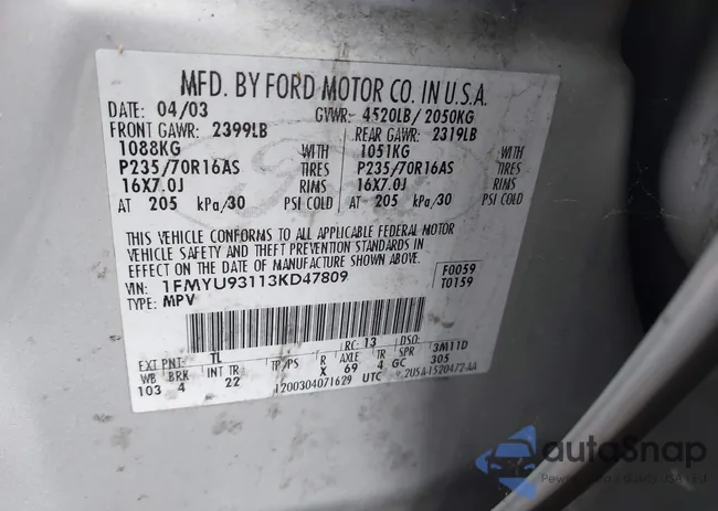 1FMYU93113KD47809: 43294450