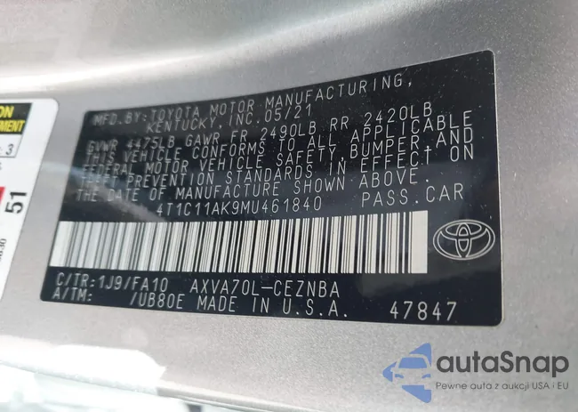 4T1C11AK9MU461840: 43294494