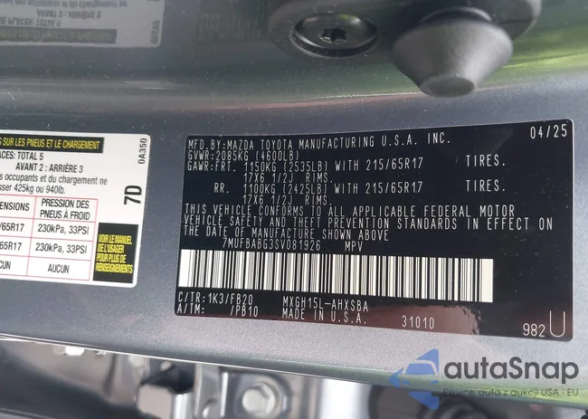 7MUFBABG3SV081926: 43294516