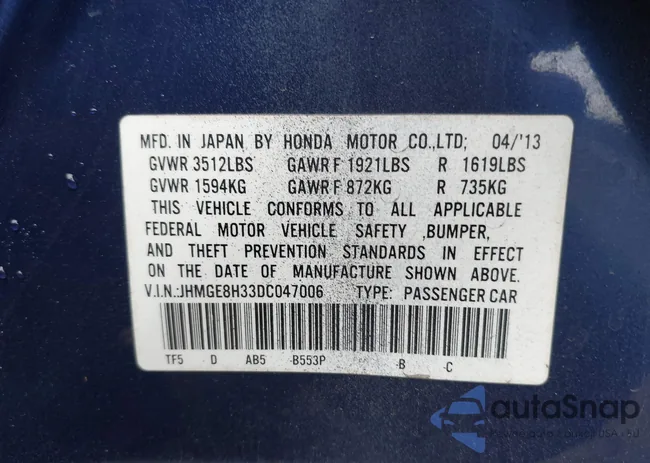 JHMGE8H33DC047006: 43294653