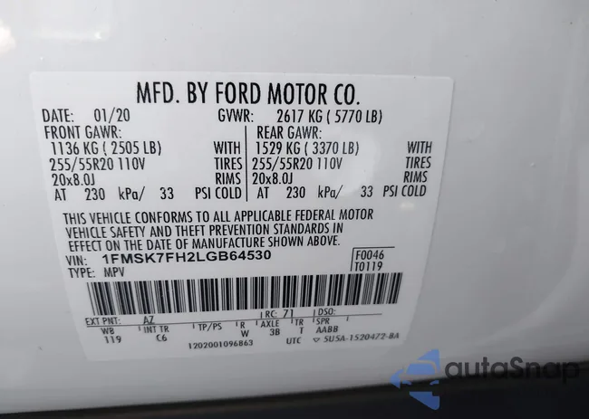 1FMSK7FH2LGB64530: 43295895