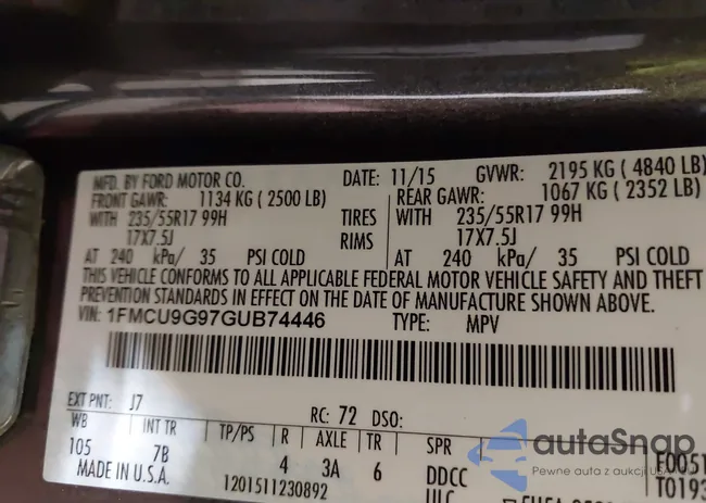 1FMCU9G97GUB74446: 43295997