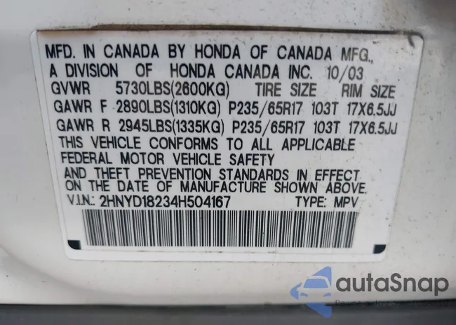 2HNYD18234H504167: 43296188