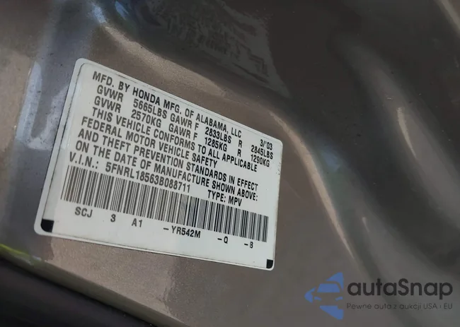 5FNRL18563B088711: 43296193