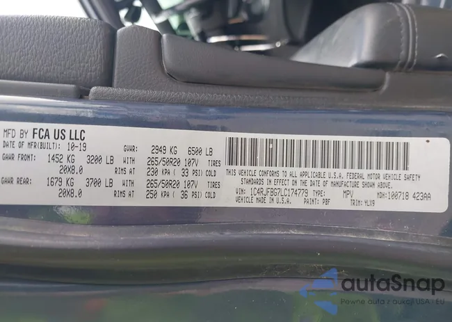 1C4RJFBG7LC174779: 43296345