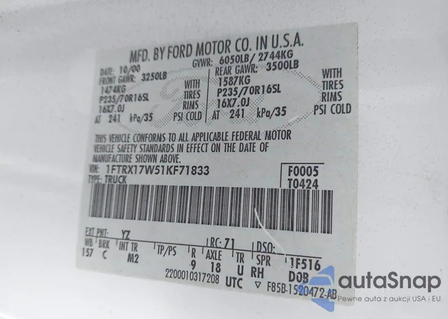 1FTRX17W51KF71833: 43295412