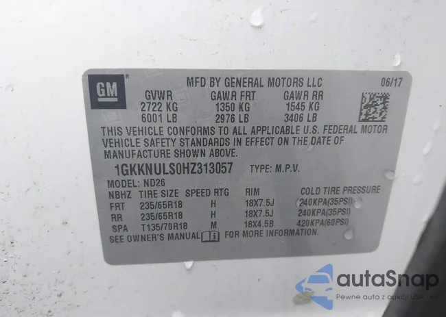 1GKKNULS0HZ313057: 43295437