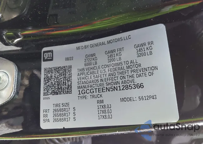 1GCGTEEN5N1285366: 43295487