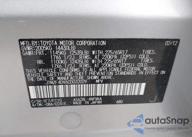 JTMZF4DV6CD032029: 43295663