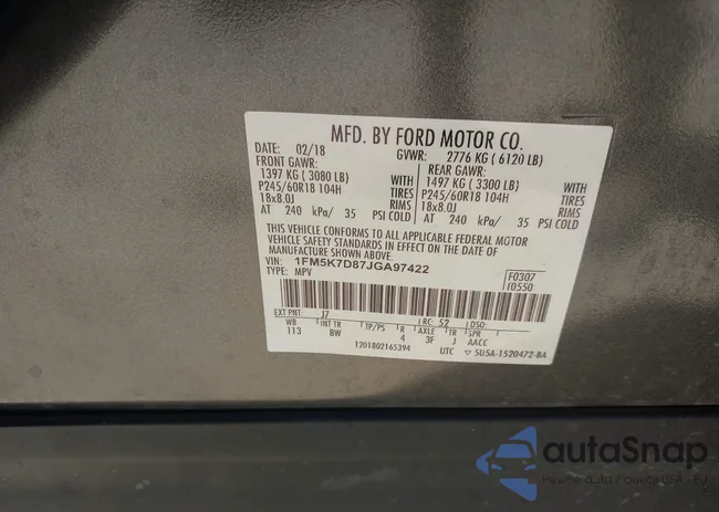 1FM5K7D87JGA97422: 43295680