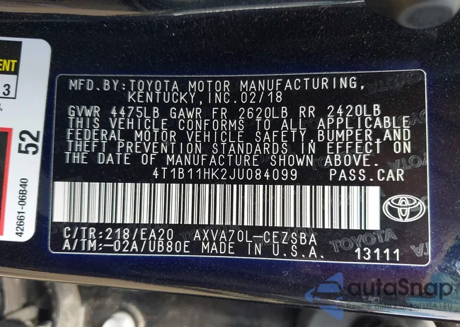 4T1B11HK2JU084099: 43295730