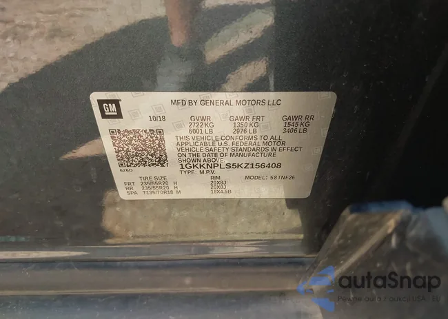 1GKKNPLS5KZ156408: 43296780