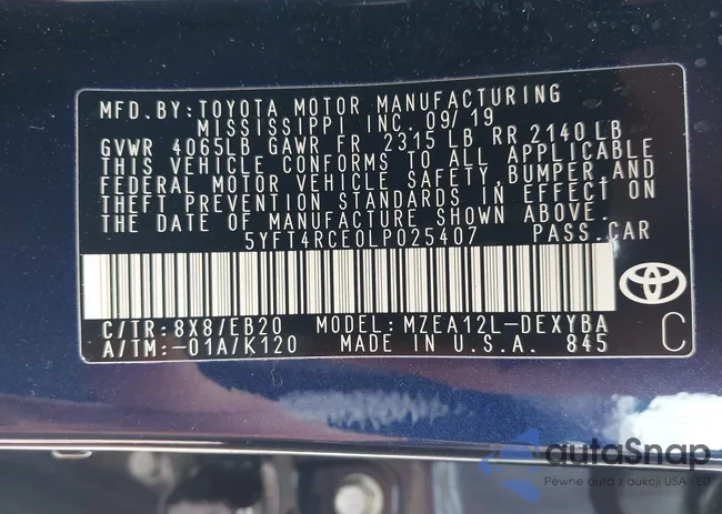 5YFT4RCE0LP025407: 43296833