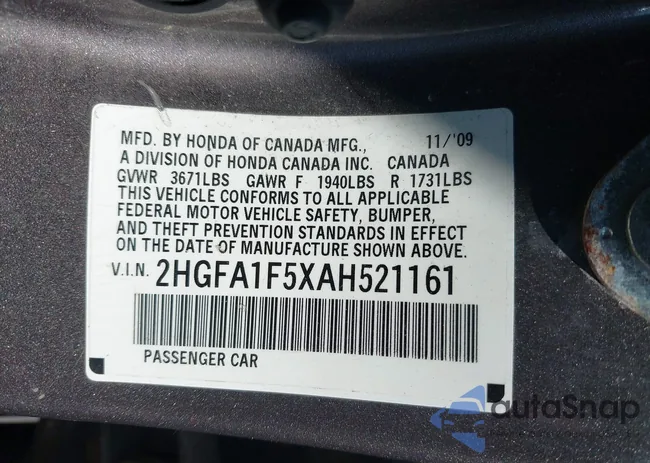 2HGFA1F5XAH521161: 43296850