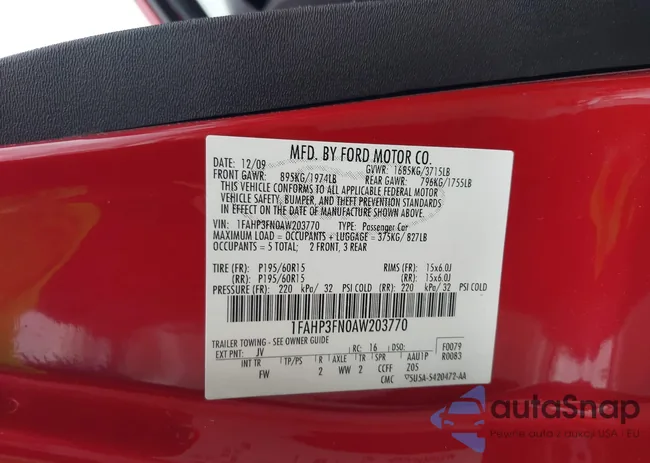 1FAHP3FN0AW203770: 43296860