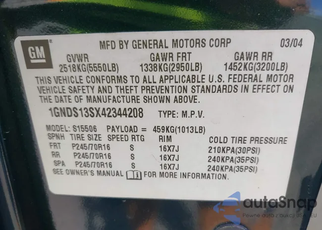 1GNDS13SX42344208: 43296916