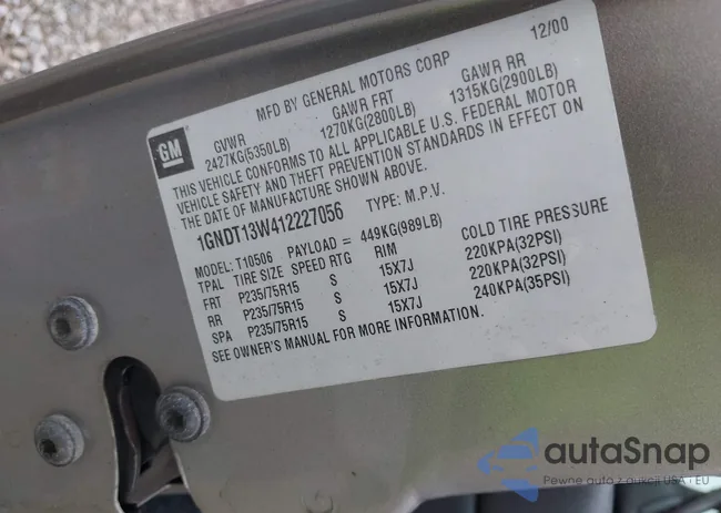 1GNDT13W412227056: 43296950