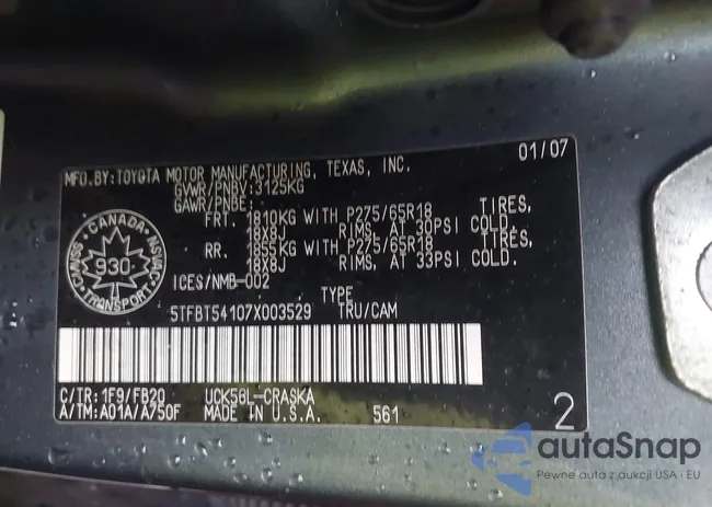 5TFBT54107X003529: 43296994