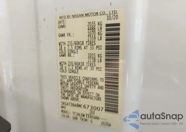 5N1AT3BA8MC673007: 43297042