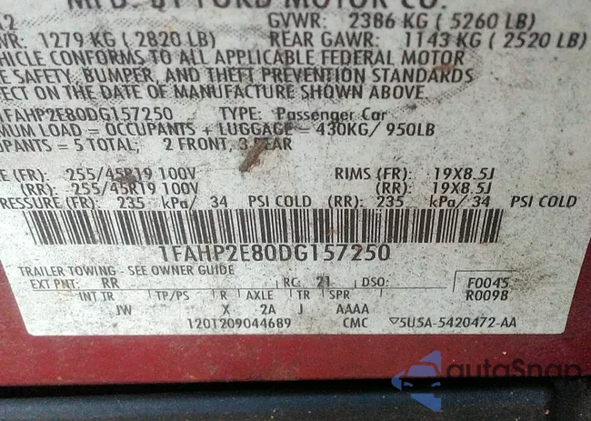 1FAHP2E80DG157250: 43297180