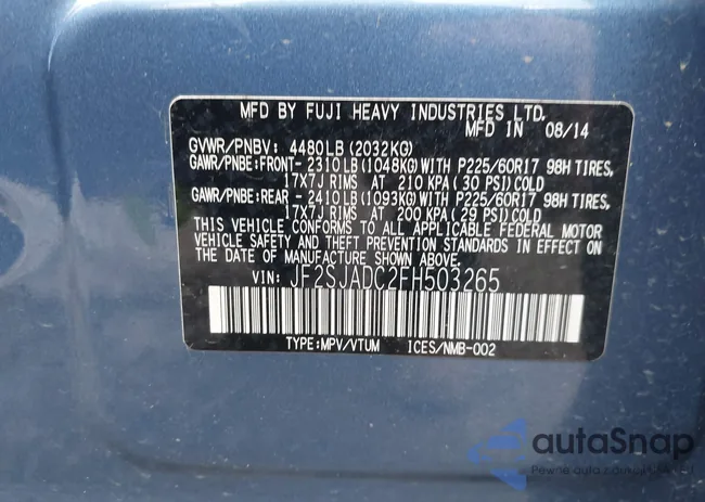 JF2SJADC2FH503265: 43297217