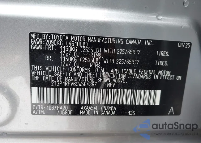 2T3P1RFV6SW584387: 43297301