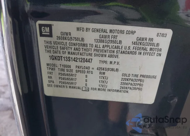 1GKDT13S142120447: 43296492