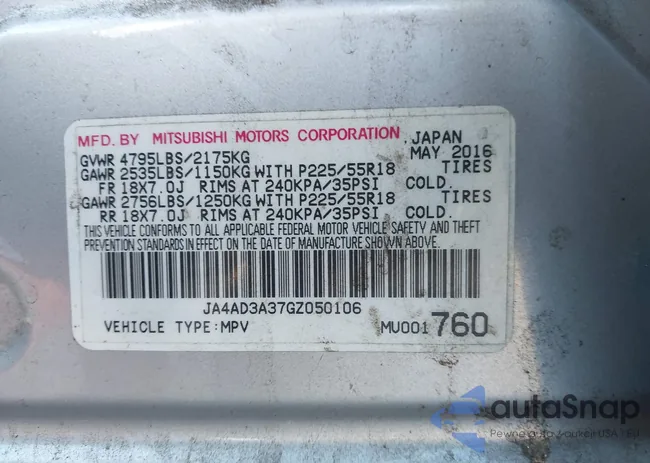 JA4AD3A37GZ050106: 43296604