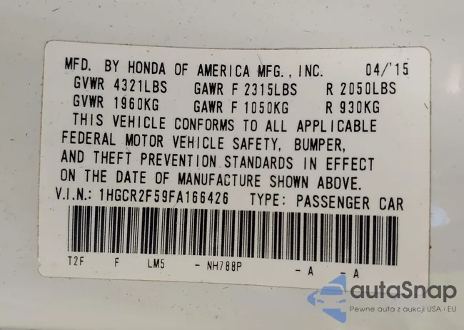 1HGCR2F59FA166426: 43296653