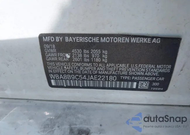 WBA8B9C54JAE22180: 43296765