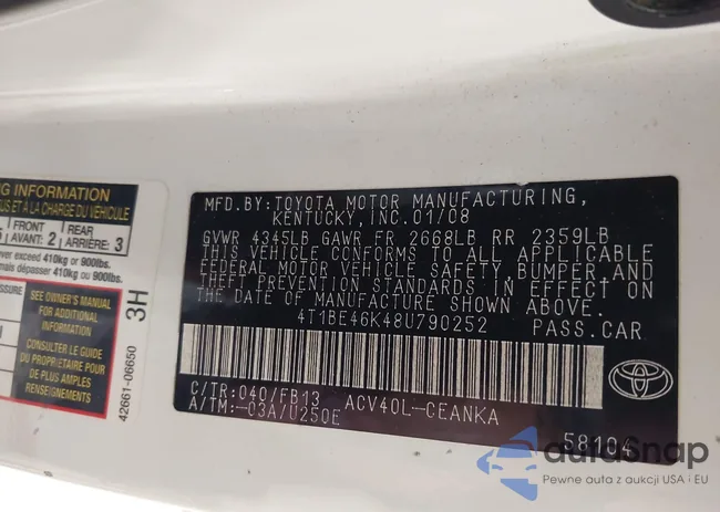 4T1BE46K48U790252: 43296770