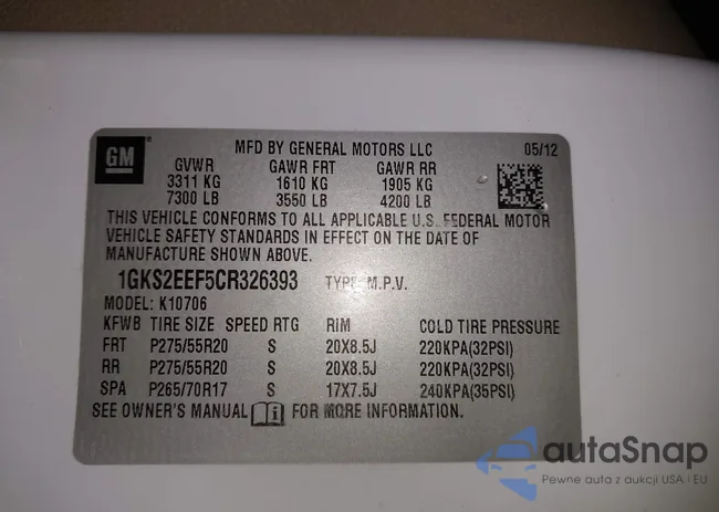 1GKS2EEF5CR326393: 43297800