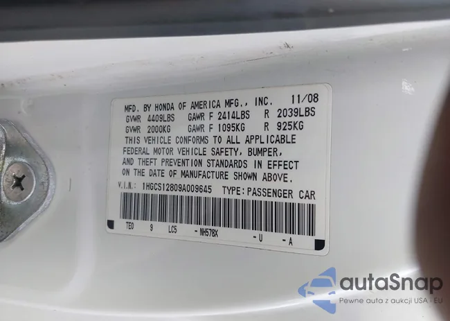 1HGCS12809A009645: 43297836