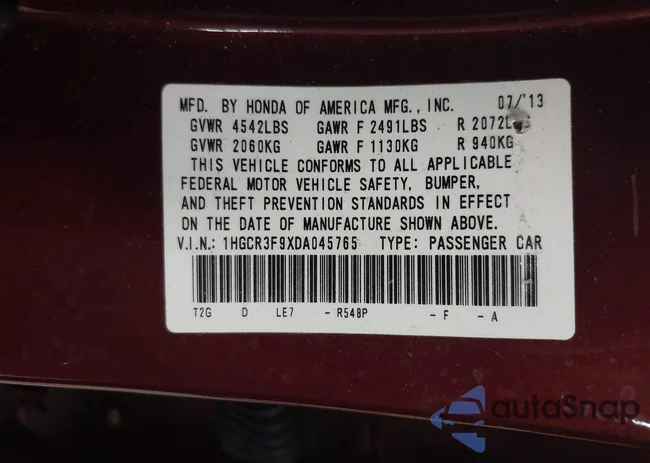 1HGCR3F9XDA045765: 43297894