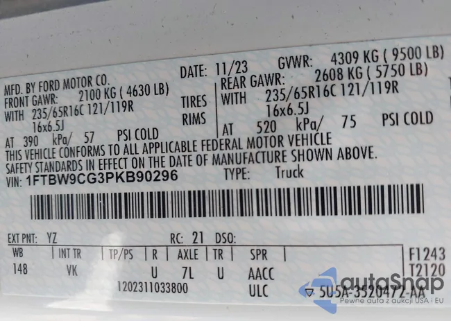 1FTBW9CG3PKB90296: 43297929