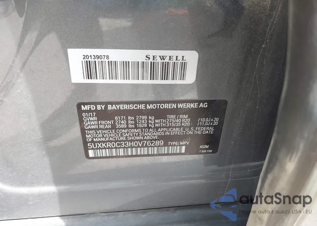 5UXKR0C33H0V76289: 43297947